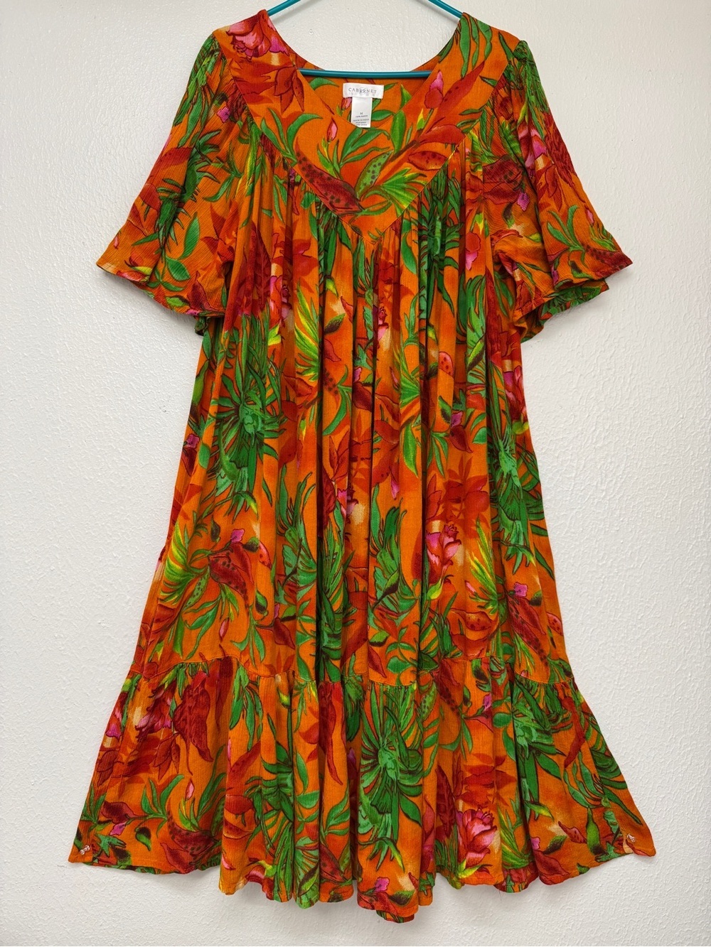 Cabernet Patio Casuals Orange Tropical Floral Dress Size Medium